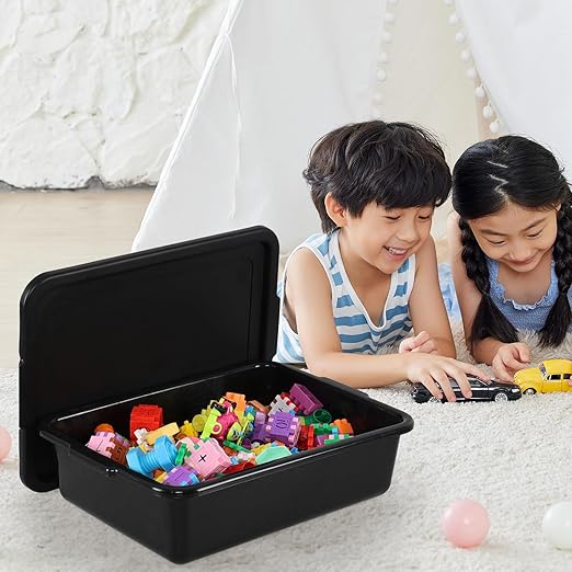 13 L Small Commercial Bus Tubs with Lid Plastic Bus Box 3 Packs Black