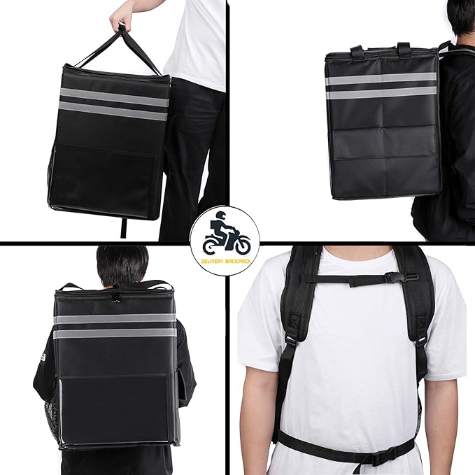cherrboll XXL Insulated Pizza Delivery Backpack Thermal Food Delivery Bag with 3 Dividers Reusable Cooler Backpack for Bicycle Transport