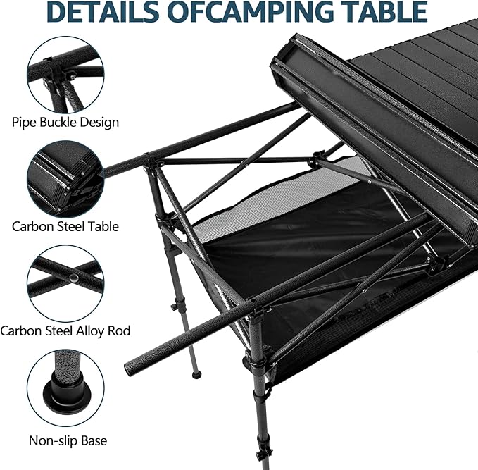 4FT Camping Table 47 x 21 Steel Fold Up Lightweight Table Adjustable Height Folding Picnic Table with Carry Bag for Camping Picnic Backyard BBQ Patio