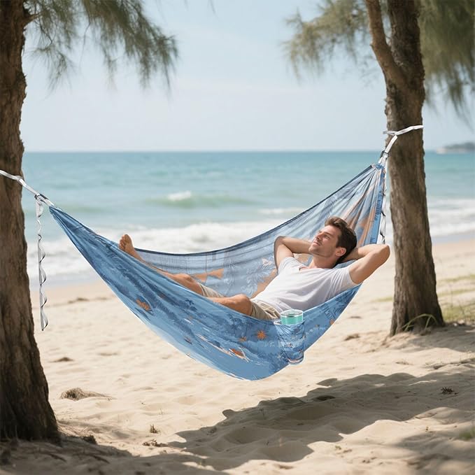 OTVEE Camping Hammock Coastal Island Portable Hammocks 500lb Upgraded Thickened Durable Single Hammocks with Tree Straps &amp Travel Bag for Camping Outdoor Indoor Patio Backyard