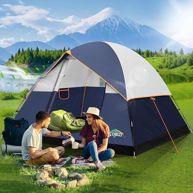 COBIZI Tents for Camping 4 Person Camping Tent with Rainfly and Screen Easy Setup Lightweight Portable Waterproof Outdoor Tent with Carry Bag for Backpacking Hiking Family Travel Dark Blue