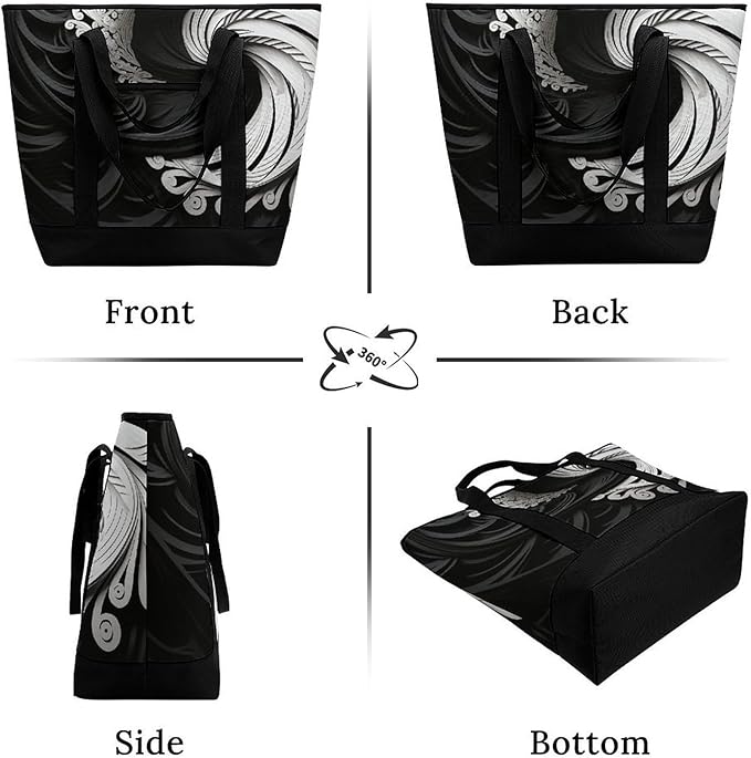 Insulated Shopping BagLarge Reusable Cooler Bags Black And White Image Printed Foldable Shopping BagTravel Waterproof Shoulder Bag