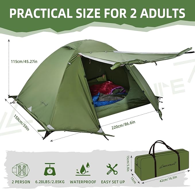 Clostnature Lightweight Backpacking Tent - 1/2 Person 4 Season Ultralight Waterproof Camping Tent Large Size Easy Setup Tent for Winter Cold Weather Family Outdoor Hiking and Mountaineering