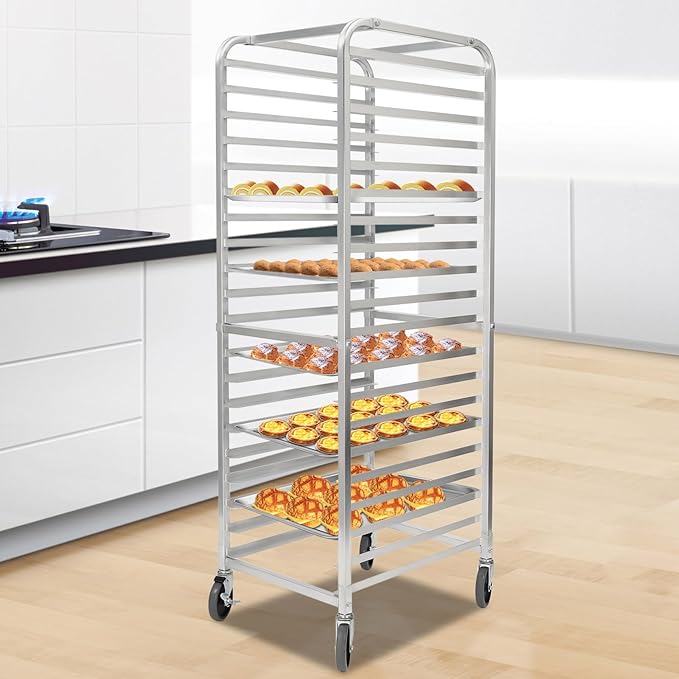 20 Tier Commercial Kitchen Bun Pan Rack Aluminum Alloy Bakery Rack 26 L X 20 W X 69 H Racking Trolley with Casters for Full &amp Half Sheet - Kitchen Restaurant Cafeteria Pizzeria