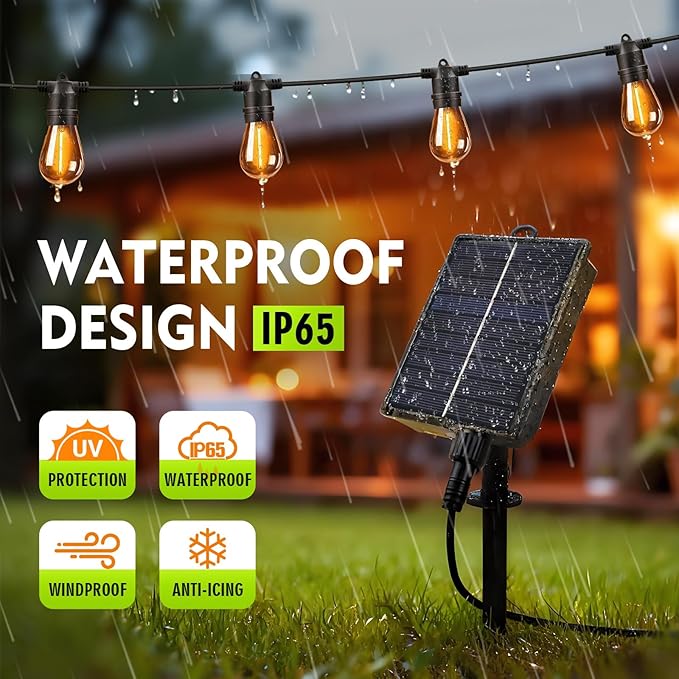 Outdoor Solar String Lights 49FT 15 Shatterproof &amp Waterproof LED Patio Lights with Remote Dimmable &amp Timer Functions 2700K Warm White Commercial Grade Decorative Hanging Lights