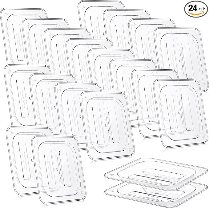 Hoolerry 24 Pcs Food Pan Lid with Handle Polycarbonate 1/6 Size Hotel Pan Cover Clear Lid for Restaurant Commercial Food Container and Storage