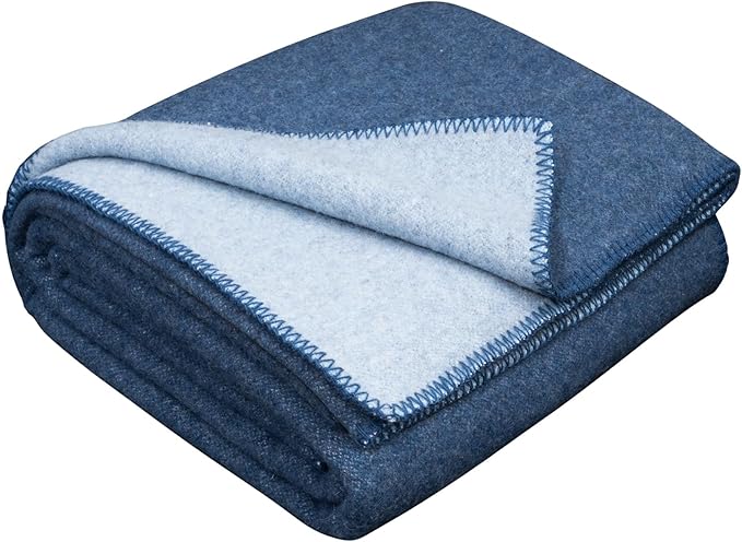 LYHome Merino Wool Blanket - Outdoor Camping and Hiking Throw Extra Warm Army Military &amp Hunting Blankets for Cold Weather Warmest Plaid Sheep Wool (51 x 67 in | Blue - Light Blue Double-Sided)