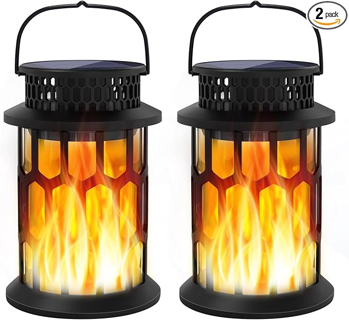 Sola Lanterns Outdoor Waterproof Flickering Flame Hanging Solar Lanterns Solar Powered Wireless Lantern Decorative Lighting for Halloween PartyPatioGardenYardPathway