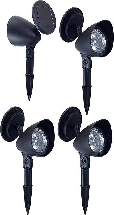 Solar Powered Lights (Set of 4)- LED Outdoor Stake Spotlight Fixture for Gardens Pathways and Patios by Pure Garden Black