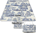 Blue and White Chinese Style Chinoiserie Folk Waterproof Outdoor Picnic Blanket Sandproof Beach Mat for Camping Hiking Grass Travelling