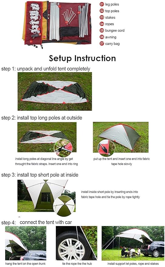 PlayDo Waterproof Teardrop Trailer Awning Portable Car SUV Awning Tent Sun Shelter Canopy for Camping 4 Persons (Blue01)
