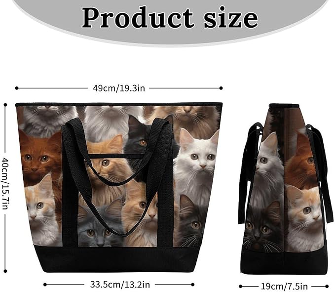 Insulated Shopping BagLarge Reusable Cooler Bags Cat Collection Printed Foldable Shopping BagTravel Waterproof Shoulder Bag