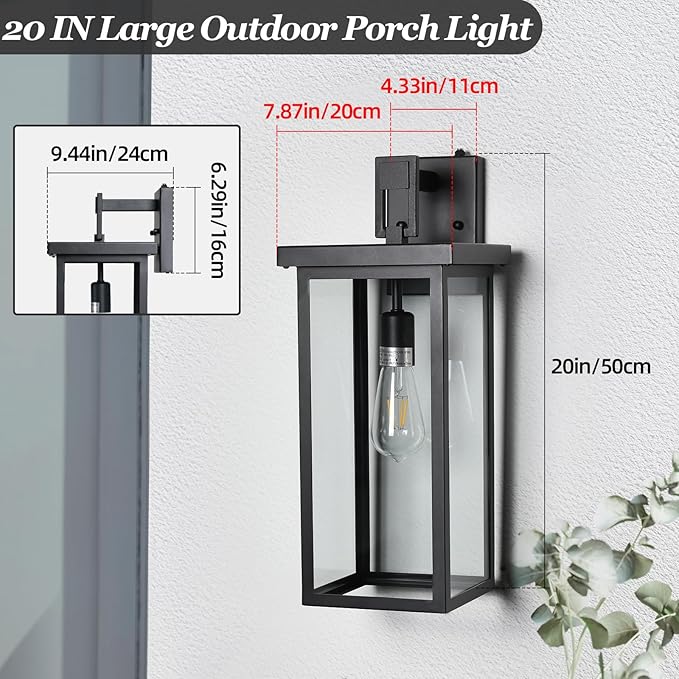 Large Exterior Lighting Fixtures Modern Wall LanternOutdoor Wall Lights with Clear Glass ShadeOutdoor Lamps for Patio PorchWaterproof Outside Exterior LightsDusk to Dawn 20IN-1 Pack