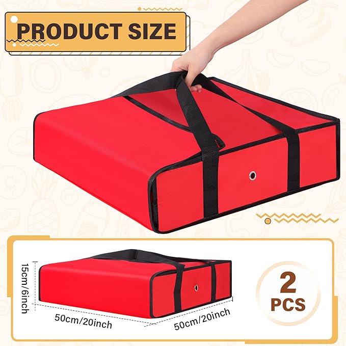 Mifoci 2 Pcs 20 x 20 x 6 Insulated Pizza Delivery Bag Pizza Warmer Bags Carrier Insulated Bags Hold 2-16 or 18 Boxes for Catering Food Delivery Restaurants Cookouts(Red)