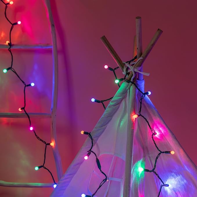 100 Multicolor Raspberry One-Piece LED Christmas Lights 33 ft Green Cord High Waterproof UL Certified G12 Outdoor String Lights (Multi-Colored)