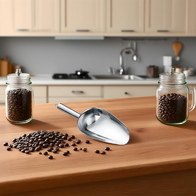 6 Oz Stainless Steel Ice Scoops 4 Pcs Set 8.3 In / 21 Cm Flat Bottom Food Scoops Metal Pet Food Scoop With Hanging Hole