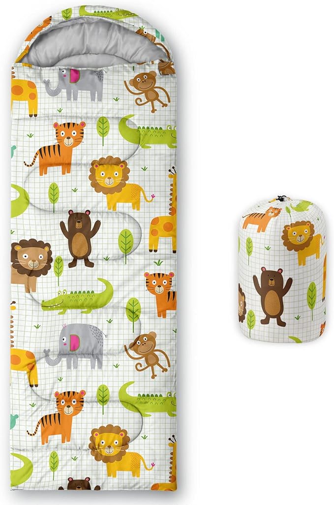 Kids Sleeping Bag for Boys GirlsRocket Moon Print-Lightweight Warm Portable Outdoor Indoor-Waterproof Cold Weather Resistant Sleeping Bag for Camping Hiking