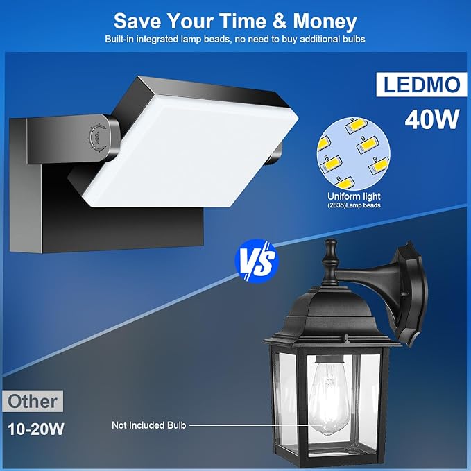 ledmo LED Flood Lights Outdoor - 360 Adjustable Head 60W Wall Pack Switch Control Modern Exterior Lighting Fixtures Commercial Security 5000K Wall Mount for ShopBarnGarage Yard 4 PackBlack