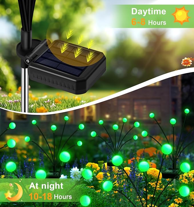 Solar Garden Lights Outdoor 4 Pack 24LED Waterproof Solar Powered Lights for Yard Pathway Patio Swaying Lawn Decor as Gardening Gifts for Women Holiday(4 Pack Green)