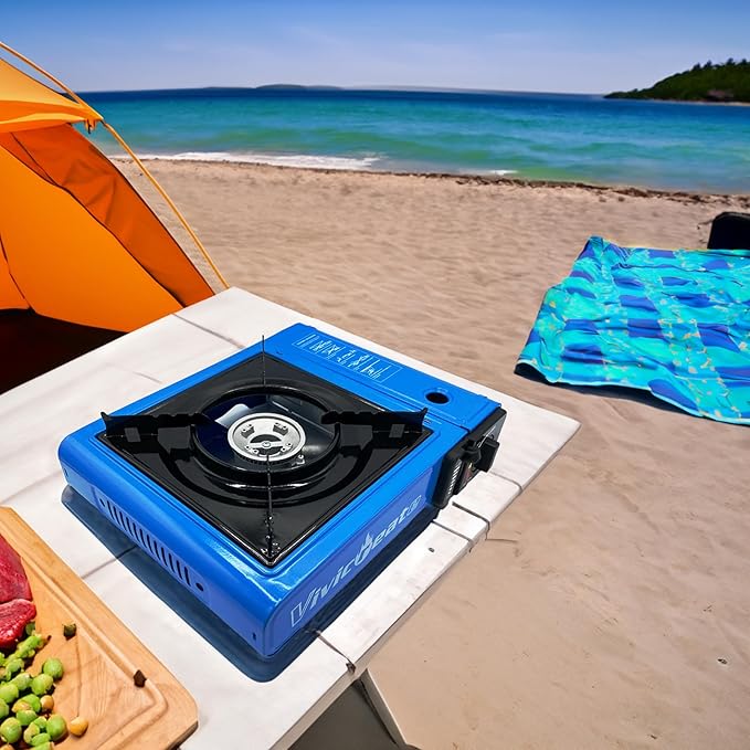 Vivicreate 7000 BTU Portable Butane Gas Stove for Camping Cooking Outdoor Lightweight Portable Stove Burner with Auto Ignition Estufa de Gas Portátil para Camping al Aire Libre（Blue）
