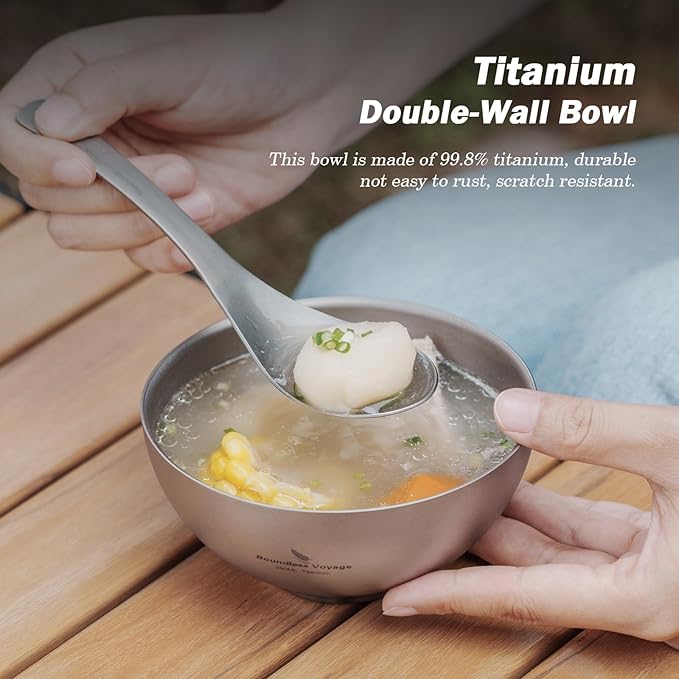 iBasingo 260ml Titanium Double Wall Bowl Ultra-light Portable Bowl Outdoor Camping Tableware Small Durable Metal Food Rice Soup Bowl Ti1081T