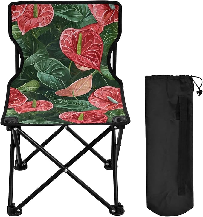 Anthurium Red Green Art Portable Backpack Beach Chairs for Adults Ultra Lightweight Folding Chair Carry Bag Included Portable Chair for Waiting in Line for Indoor Camping