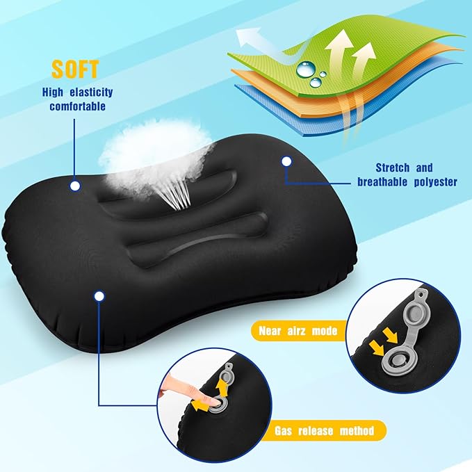 Yulejo 3 Pcs Inflatable Camping Travel Pillow Ultralight Inflating Pillows Lightweight Portable Backpacking Pillow for Neck Lumbar Support Camp Hiking Sleeping(Dark Gray Black Dark Blue)