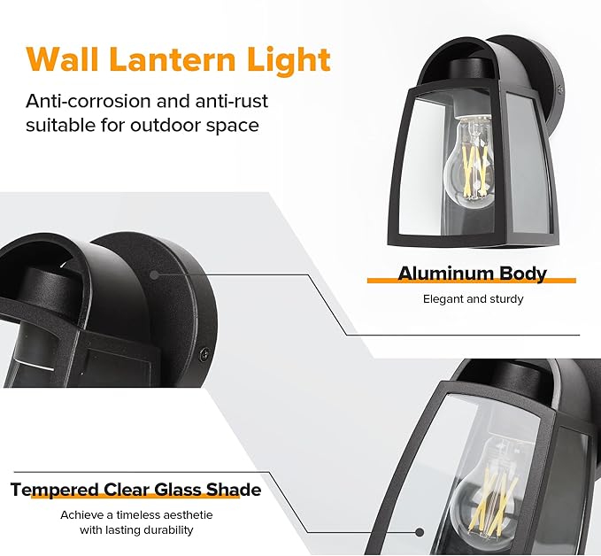 LUTEC Outdoor Wall Light Fixtures Exterior Waterproof Wall Lantern with Clear Glass Shade Aluminum Modern Matte Black Porch Sconce Outdoor Lighting for Garage Entryway Yard