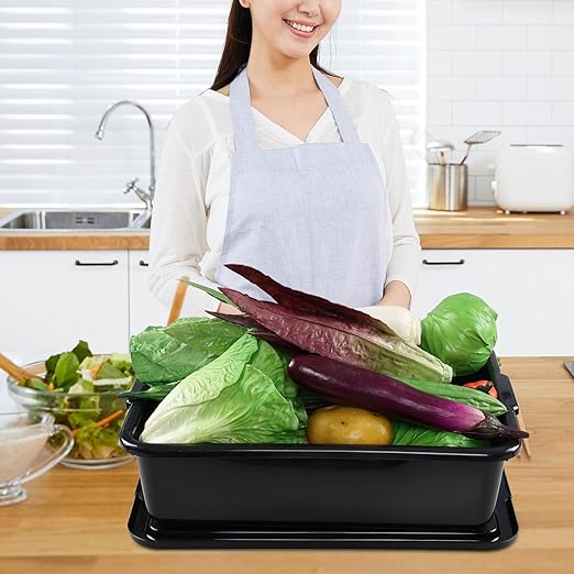 Sadstory 13 L Plastic Commercial Bus Box with Lid Plastic Restaurant Tub Black 3 Packs