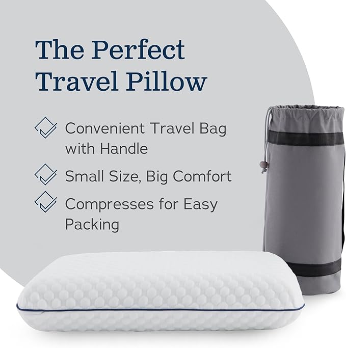 Weekender Gel Memory Foam Camping Pillow - Travel Essentials &amp Must Haves - Camping Gear &amp Accessories - Contouring Neck Support - Small Size Compatible for Car Airplane and Beach - 1 Pack