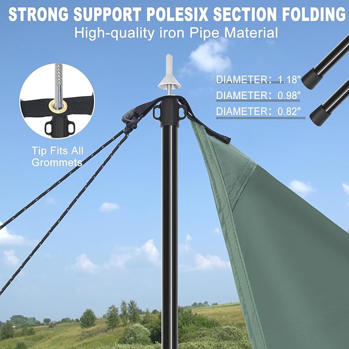 Tarp Poles Telescoping Tent Poles Ultra-Lightweight Portable Aluminum Sun Shade Poles That Extends Up to 7'6Suitable for Camping Tent Awning Beach Shelter(2 PCS)