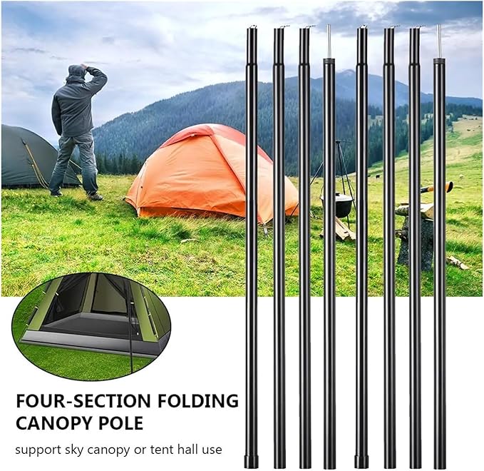 2m/6.6ft Camping Tent Awning Poles Plated Iron Canopy Outdoor Folding Zinc Rod Camping Portable Outdoor Elements