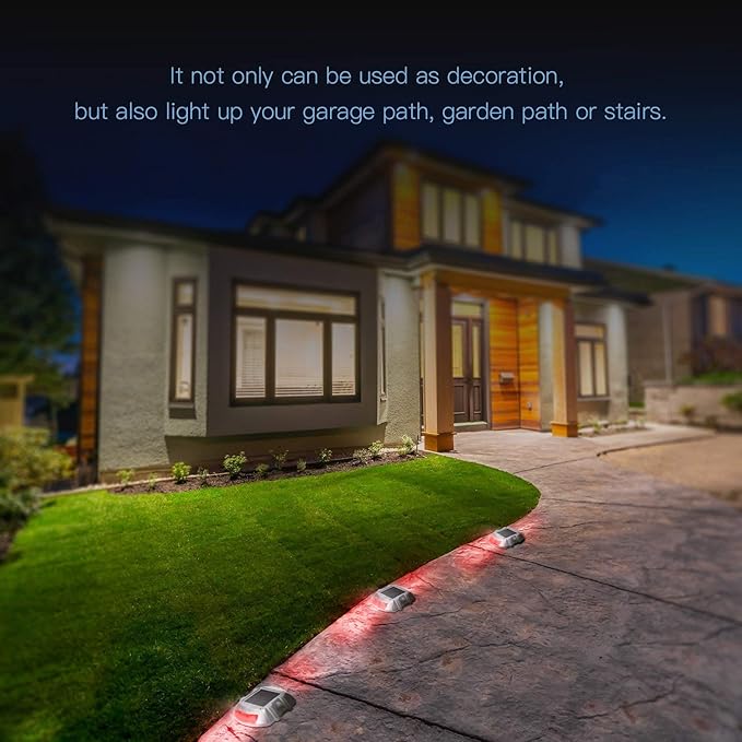 JIGUOOR Solar Deck Lights LED Driveway Lights Solar Powered Dock Light Outdoor IP68 Waterproof Road Markers for Step Sidewalk Stair Boat Garden Ground Pathway Yard (Red 14 Pack)