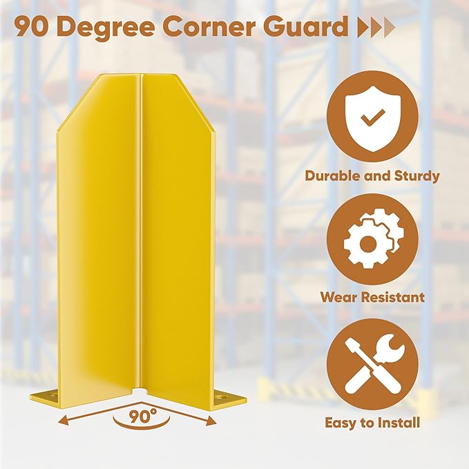 Nisorpa Pallet Rack Post Protectors 12 Pallet Racking Guards with Hardware L Shape Safety Yellow Pallet Edge Protectors Set of 2