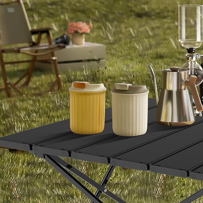 Folding Camping Table Aluminum Folding Beach Table w/Carry Bag Portable Picnic Table for Outdoor Camping Picnic Travel Camping Table (Black 22)
