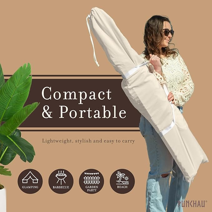 Beach Cabana with Fringe - 6x6 Ft. Boho Beach Canopy Umbrella Tent Portable Umbrellas for Sand with Carry Bag &amp Sandbag Pockets Instant Sun Shade Canopy Tent for Beaches &amp Backyards