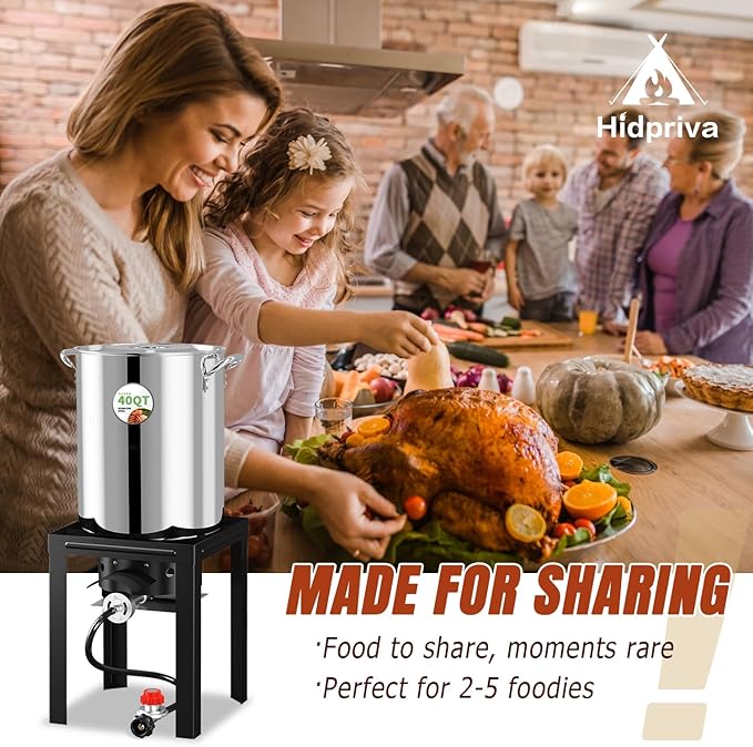 Stainless Steel 40QT Turkey Fryer Kit Waterproof Cover &amp 12-inch Skimmer 55000BTU Propane Burner Stove Turkey Fryer Pot Outdoor Deep Fryer Crawfish Boiler with 25QT Basket