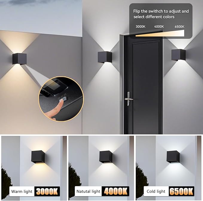 Outdoor Wall Sconces Exterior/Interior LED Wall LightsSquare Modern Wall Sconce Fixture Set Up and Down Lights IP65 Outdoor Waterproof Lights (3.94in-12w-warm 3000k-Black（1pack）)