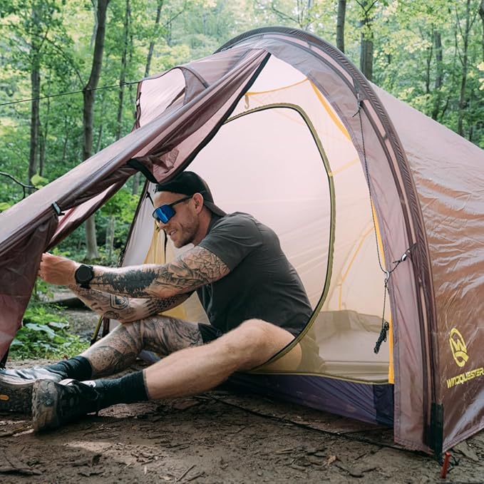 Gale Lite 2 Ultralight 2-Person Tunnel Tent – 2.89 lb Double Silicone-Coated Fabric Compact 3-Season Backpacking Shelter – Wine Brown