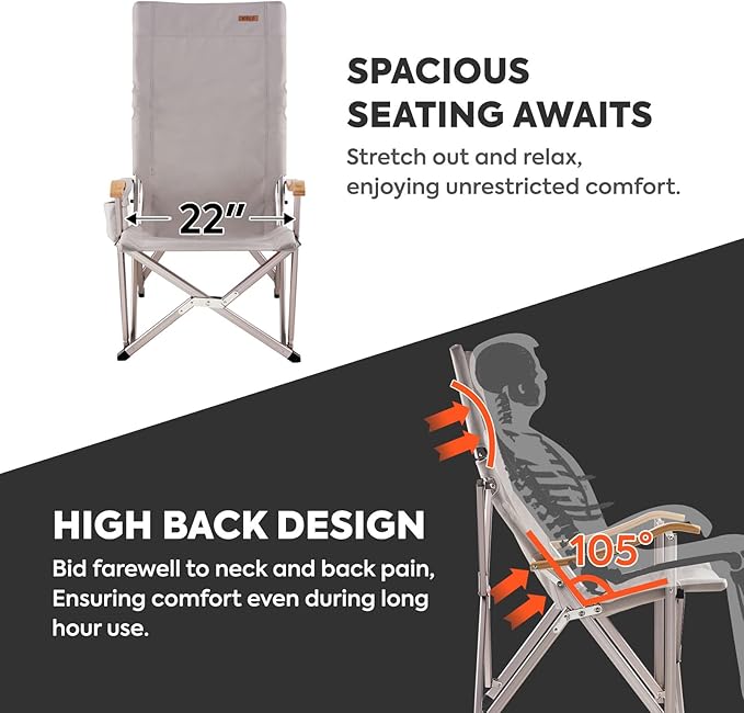 ICECO High Back Camping Chairs for Adults Heavy Duty Folding Chair for Outside Portable Outdoor Chairs with Storage Bag Hold Up 600 LBS Backpack Camping Chair 10 Years Warranty (Non-Adjustable)