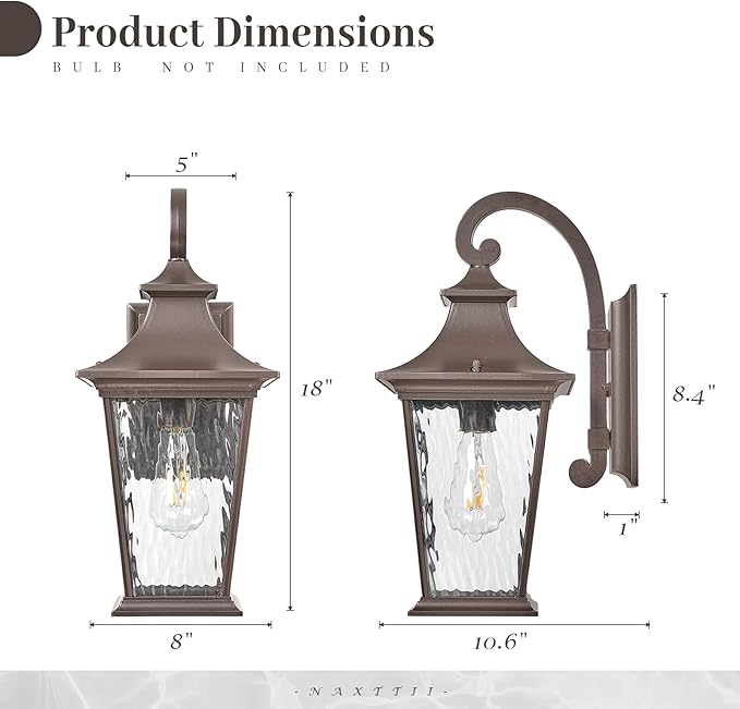 18 Inch Height Porch Lights Outdoor Aluminum Modern Outside Lights for House ORB Finish Exterior Lighting Fixtures with Water Ripple Glass E26 Socket