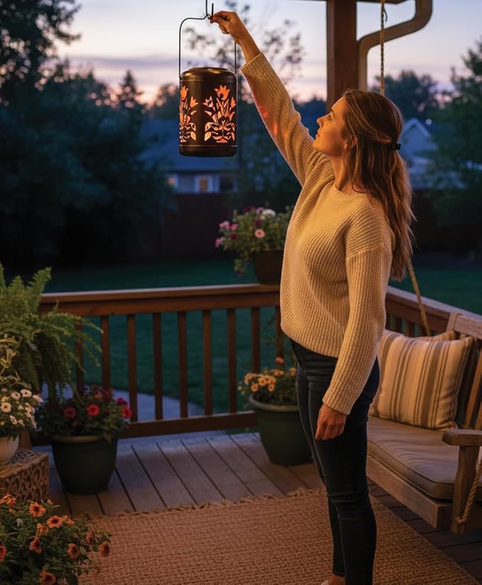 Regal Art &amp Gift Solar Flower Shadow Lantern Outdoor Waterproof Garden Décor Ideal Gift for Women Mom Grandma – Hanging Metal Solar Lights for Yard Patio Backyard Porch Red