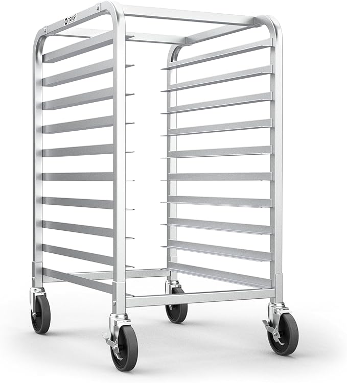 TenUp 10-Tier NSF Aluminum Sheet Pan Rack Commercial Bakery Cooling &amp Storage Cart with Wheels Heavy-Duty Bun Rack – 26 L x 20 W x 38 H