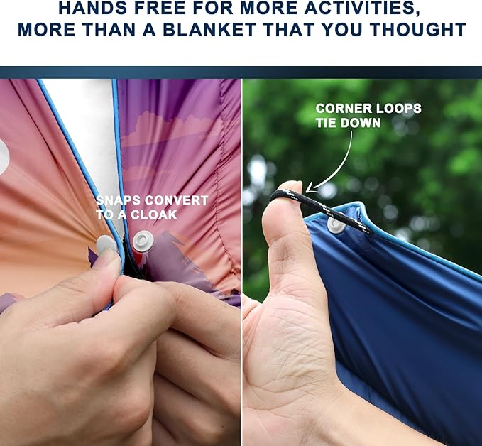 zzlamb Camping Blanket for Cold WeatherOutdoor Puffy Blanket Portable Down AlternativeWindproof Warm Cloak with SnapsCozy Quilt Backpacking Picnic RV Travel Plane Car Hammock Beach Climbing