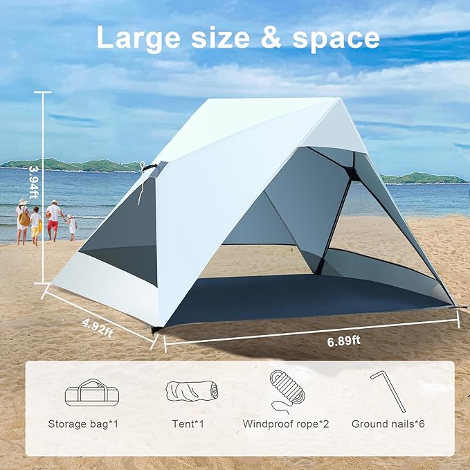 Pop Up Beach Tent for 2/3/4 Person with UPF 50+ UV Protection Lightweight &amp Easy Setup Beach Shade Canopy Wind-Resistant Shelter Portable Cabana for Family Outdoor Picnics Fishing