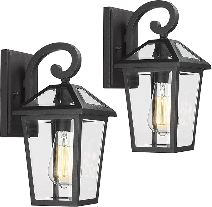 Outdoor Light Fixtures Wall Mount Waterproof Exterior Wall Lanterns with Glass Outside Wall Sconces Front Porch Lights for House Garage Doorway Patio (Small 2Pack)