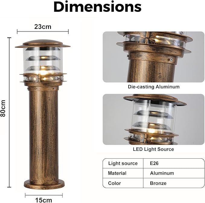 SLAWA Outdoor Post Caps Lights Aluminum Landscape Pathway Lamps With Acrylic Shade Waterproof Column Pillar Lamps Fence Deck Bollard Lighting Cylinder Lawn Floor Lamp For Patio Yard Porch Post Lantern
