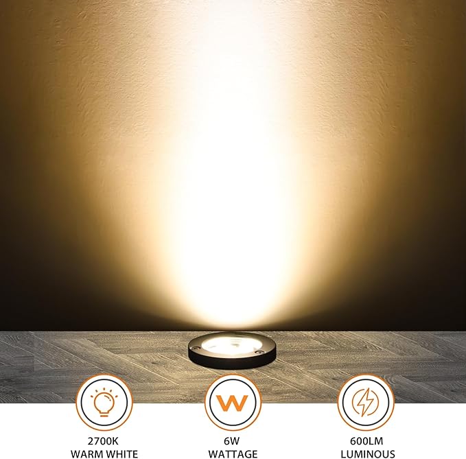 6W Well Lights Outdoor110V 120V Landscaping Lights IP68 Waterproof 2700k Warm White Outdoor In-Ground Lights for Yard Garden Patio 8 Pack