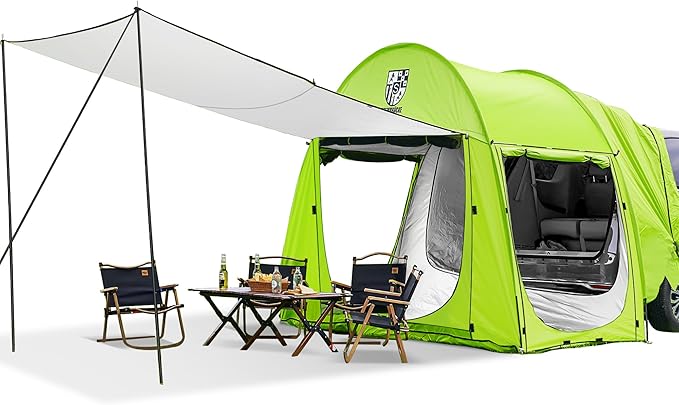 Universal SUV Camping Tent with Spacious Awning 4000mm Waterproof Car Tent Up to 4-Person Sleeping Capacity Camping Accessories Easy Setup for Backpacking Traveling Hiking Outdoors