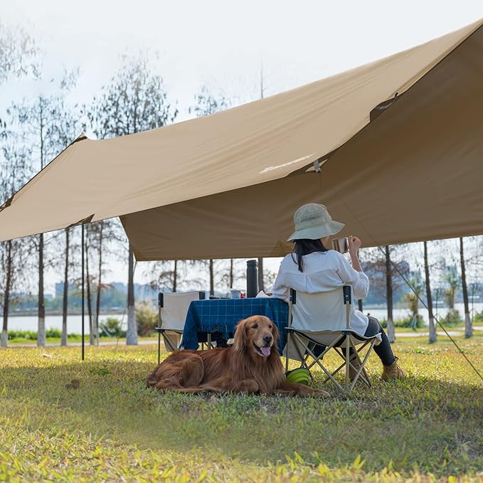 Bessport Camping Tarp 16×9.8FT with 2 Poles Portable Multifunctional Backpacking PU 3000mm Waterproof Rain Fly Hammock Tarp for OutdoorTraveling Hilking